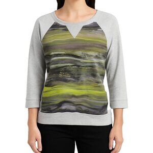 Calvin Klein Performance Womens XL Gray Green Graphic Sweatshirt 3/4 Sleeve
